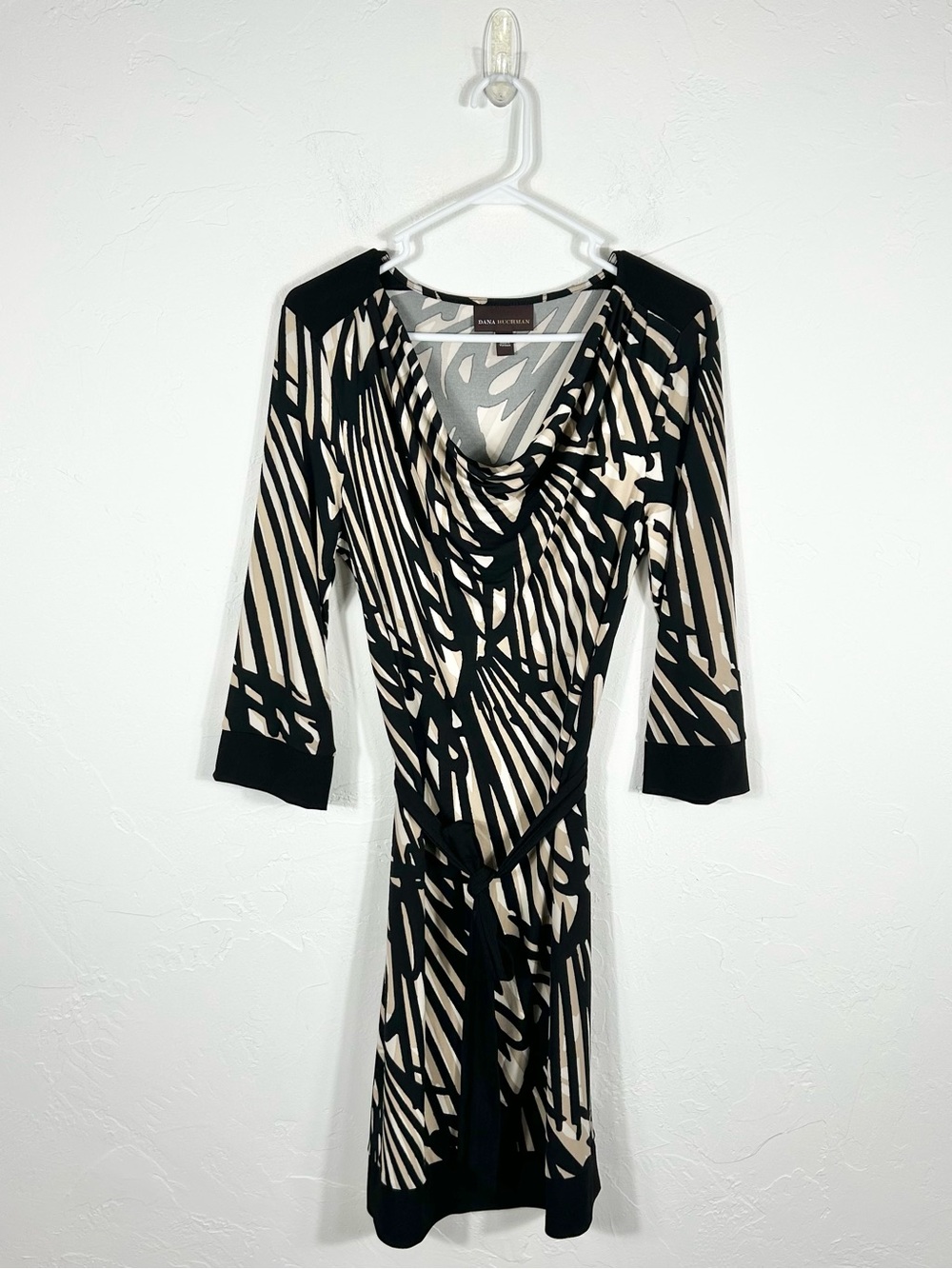 Dana Buchman Black & Tan Abstract Geometric Cowl Neck Dress Size M